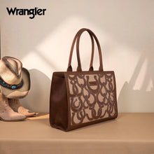 Load image into Gallery viewer, WG292-8110BR Wrangler Horseshoe Cutout Carry-All Large Tote Bag - Brown