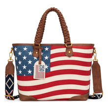 Load image into Gallery viewer, MW-HB-1385G-8317-RD Montana West American Flag Braided Concealed Carry Tote Bag - Red