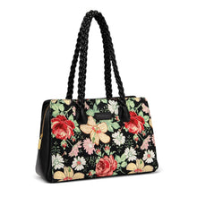 Load image into Gallery viewer, WG438-8130BK Wrangler Floral Print Braided Satchel Bag - Black