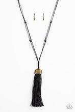 Load image into Gallery viewer, Brush It Off - Paparazzi - Brass and Black Cording Tassel Necklace