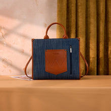 Load image into Gallery viewer, WG435-8119JN Wrangler Aztec Studded Denim Tote &amp; Crossbody Bag - Jean
