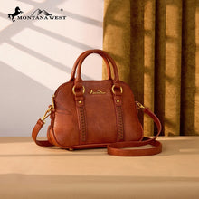 Load image into Gallery viewer, MW1341-8360BR Montana West Whipstitch Dome Satchel Bag - Brown
