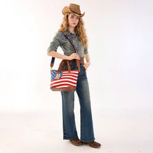 Load image into Gallery viewer, MW-HB-1385G-8317-RD Montana West American Flag Braided Concealed Carry Tote Bag - Red
