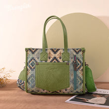 Load image into Gallery viewer, WG130-8120S Wrangler Southwestern Pattern Dual Sided Print Concealed Carry Tote/Crossbody - Green
