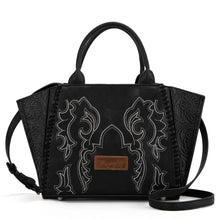Load image into Gallery viewer, WG145G-8300 Wrangler Embroidered Trapezoid Concealed Carry Tote/Crossbody - Black
