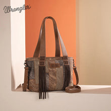Load image into Gallery viewer, WG164-1830 Wrangler Denim Patchwork Tote/Crossbody - Brown
