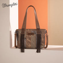 Load image into Gallery viewer, WG164-1830 Wrangler Denim Patchwork Tote/Crossbody - Brown
