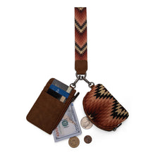 Load image into Gallery viewer, WG2211-W0051 Wrangler Southwestern Art Print Dual Pouch Wristlet - Brown

