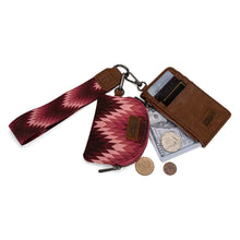 Load image into Gallery viewer, WG2211-W0051 Wrangler Southwestern Art Print Dual Pouch Wristlet - Dark Pink
