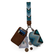 Load image into Gallery viewer, WG2211-W0051 Wrangler Southwestern Art Print Dual Pouch Wristlet - Jean
