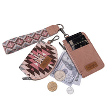 Load image into Gallery viewer, WG2213-W0051 Wrangler Southwestern Art Print Dual Pouch Wristlet - Dark Pink
