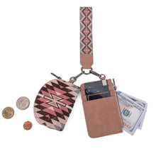 Load image into Gallery viewer, WG2213-W0051 Wrangler Southwestern Art Print Dual Pouch Wristlet - Dark Pink
