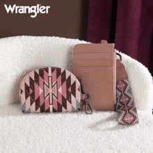 Load image into Gallery viewer, WG2213-W0051 Wrangler Southwestern Art Print Dual Pouch Wristlet - Dark Pink
