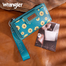 Load image into Gallery viewer, WG316-W013TQ Wrangler Sunflower Print Card Wallet/Wristlet - Turquoise
