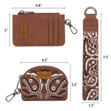 Load image into Gallery viewer, WG331-W0051BR Wrangler Paisley RFID Blocking Card Coin Pouch Set - Brown
