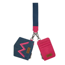 Load image into Gallery viewer, WG367-W119 Wrangler logo "W" Embroidered Dual Pouch Wristlet - Hot Pink
