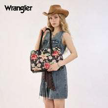 Load image into Gallery viewer, WG438-8130BK Wrangler Floral Print Braided Satchel Bag - Black

