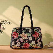 Load image into Gallery viewer, WG438-8130BK Wrangler Floral Print Braided Satchel Bag - Black
