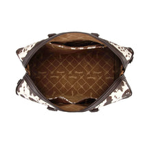 Load image into Gallery viewer, WG444-5110CF Wrangler Cow Print Fringe Duffle/Crossbody - Coffee
