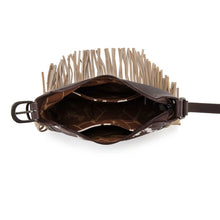 Load image into Gallery viewer, Wrangler Cow Print Fringe Shoulder Hobo Bag - Coffee
