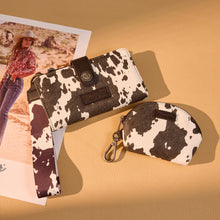 Load image into Gallery viewer, WG-WL-444-129-COW-CF Wrangler Cow Print Wallet &amp; Coin Pouch Wristlet Set - Coffee
