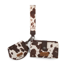 Load image into Gallery viewer, WG-WL-444-129-COW-CF Wrangler Cow Print Wallet &amp; Coin Pouch Wristlet Set - Coffee
