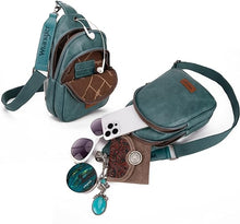 Load image into Gallery viewer, WG87-227 Wrangler Sling Bag/Crossbody/Chest Bag Dual Zippered Compartment - Turquoise
