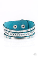 Load image into Gallery viewer, Rollin In Rhinestones Paparazzi Suede Urban Snap Bracelet - Blue
