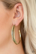 Load image into Gallery viewer, Funky Feathers Paparazzi Hoop Earring - Brass
