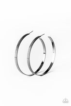 Load image into Gallery viewer, Retro Rebellion Paparazzi Hoop Earring - Black - Gunmetal
