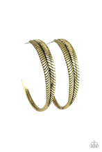 Load image into Gallery viewer, Funky Feathers Paparazzi Hoop Earring - Brass
