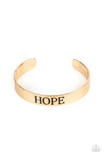 Load image into Gallery viewer, Hope Makes The World Go Round Paparazzi Inspirational Cuff Bracelet  - Gold
